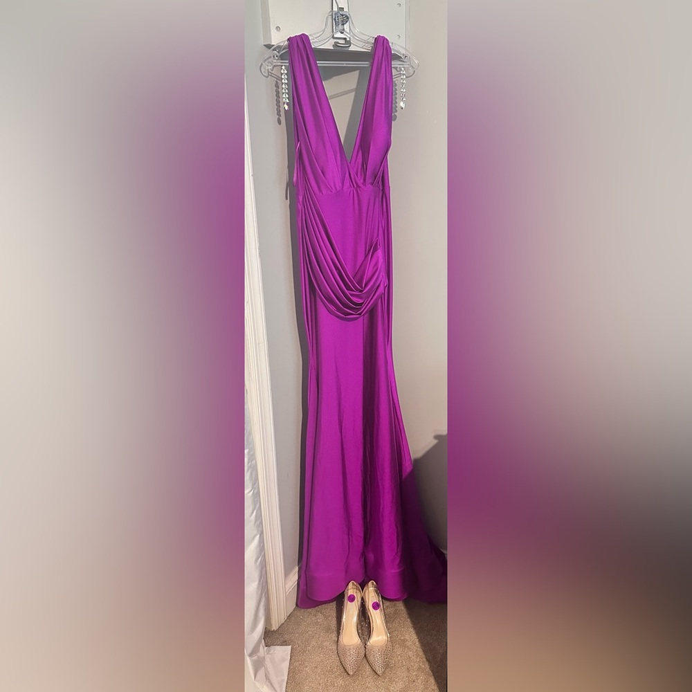 Purple Long Prom Dress with Deep V Front and Back